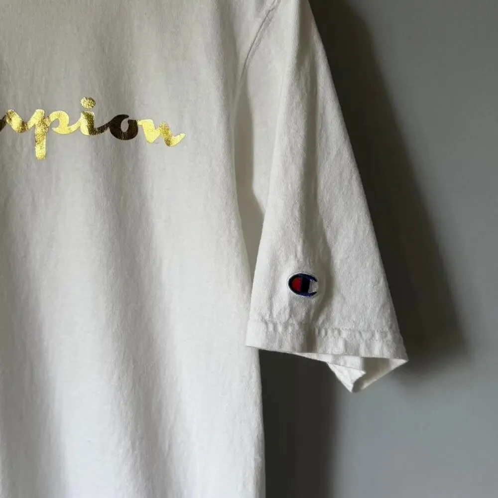 Champion white t-shirt with gold logo (M) - Picture 7 of 8